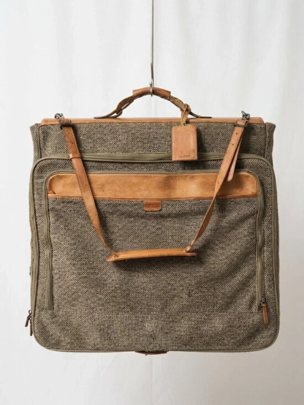 Hartmann Vintage 80s Brown Tweed & Leather Garment Bag Travel Luggage